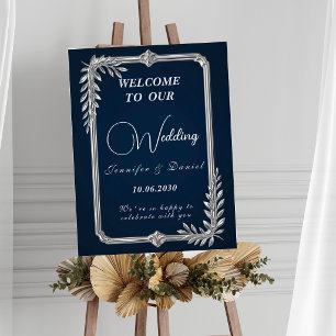 Elegant Luxury Navy Blue and Silver Wedding Sign