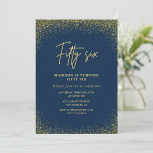 Elegant Luxury Navy Gold Glitter 56th birthday Invitation