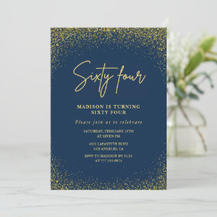 Elegant Luxury Navy Gold Glitter 64th birthday Invitation