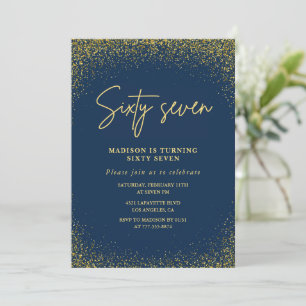 Elegant Luxury Navy Gold Glitter 67th birthday Invitation