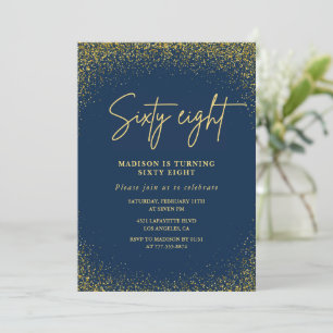 Elegant Luxury Navy Gold Glitter 68th birthday Invitation