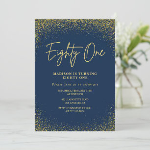 Elegant Luxury Navy Gold Glitter 81st birthday Invitation