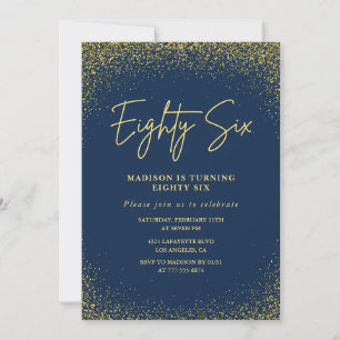 Elegant Luxury Navy Gold Glitter 86th birthday Invitation