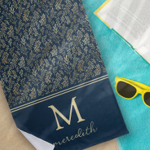 Elegant Luxury Navy Gold Leaf Monogram