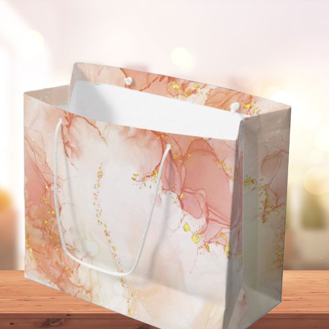 Elegant Luxury Peach and  Gold Marble Effect Large Gift Bag (Elegant Luxury Peach and Gold Marble Effect Large Gift Bag)