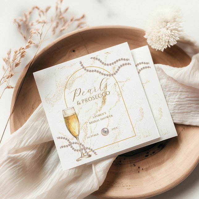 Elegant Luxury Pearls and Prosecco Bridal Shower Napkin (Creator Uploaded)