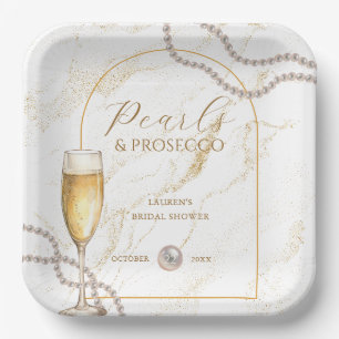 Elegant Luxury Pearls and Prosecco Bridal Shower Paper Plate