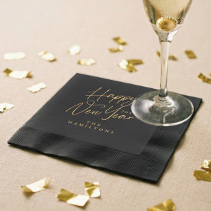 Elegant Luxury Personalized Happy New Year Script Foil Napkins