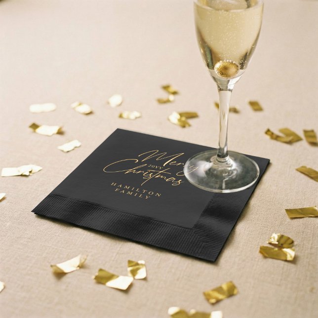 Elegant Luxury Personalized Merry Christmas Script Foil Napkins (Elegant Luxury Personalized Merry Christmas Script Foil Napkins)