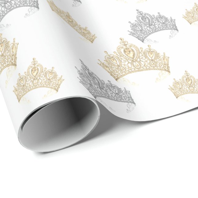 Elegant luxury Princess Gold Silver Crown Wrapping Paper (Roll Corner)