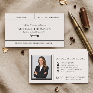Elegant Luxury Real Estate Agent Photo Monogram Business Card