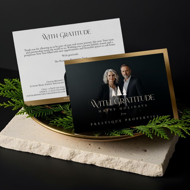 Elegant Luxury Real Estate Modern Gold Black Happy Holiday Card (Elegant Luxury Real Estate Modern Gold Black Happy Holiday Card)