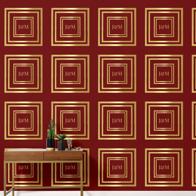 Elegant luxury red and gold monogram initial name wallpaper (Creator Uploaded)