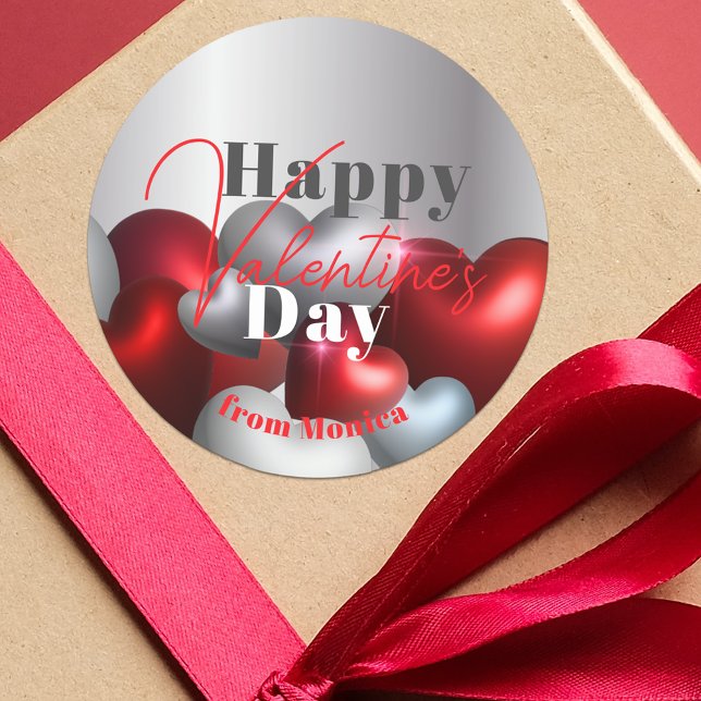 Elegant Luxury Red and Silver Hearts Valentine's Classic Round Sticker (Creator Uploaded)