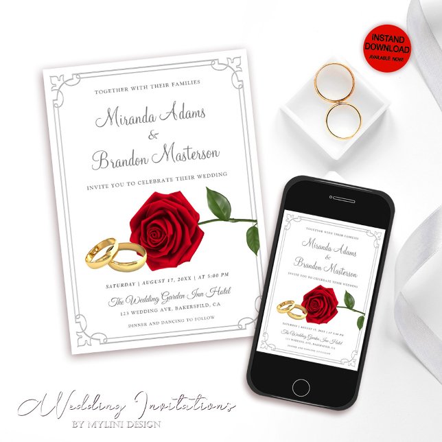 Elegant Luxury Red Roses Wedding Invitation (Creator Uploaded)