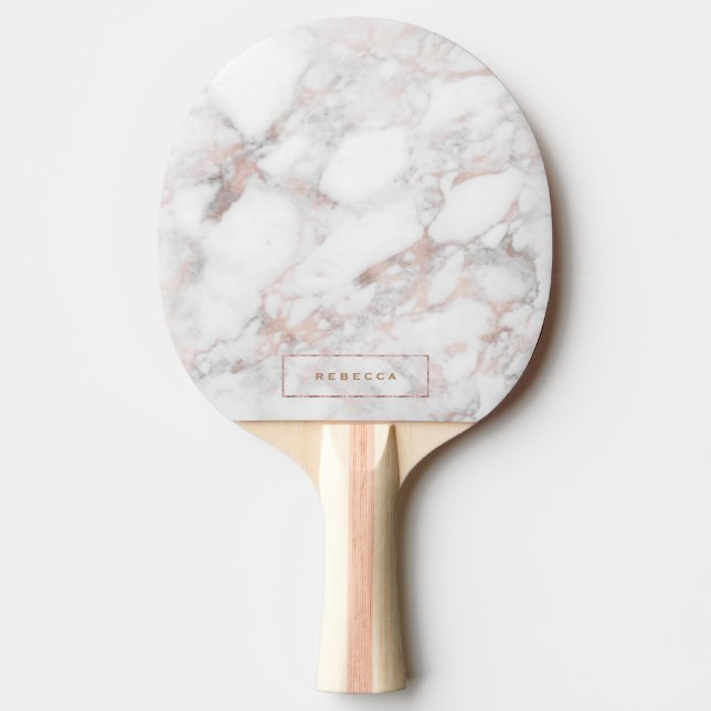 Elegant Luxury Rose-gold Faux Marble Ping Pong Paddle (Front)
