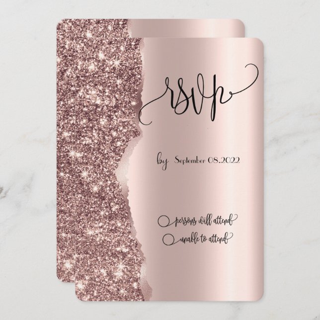 Elegant Luxury Rose Gold Glitter RSVP  Invitation (Front/Back)