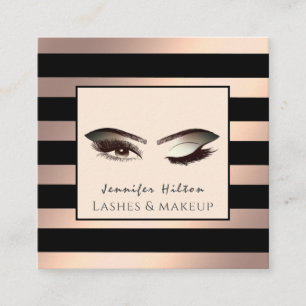 Elegant luxury rose gold stripes makeup eyes square business card
