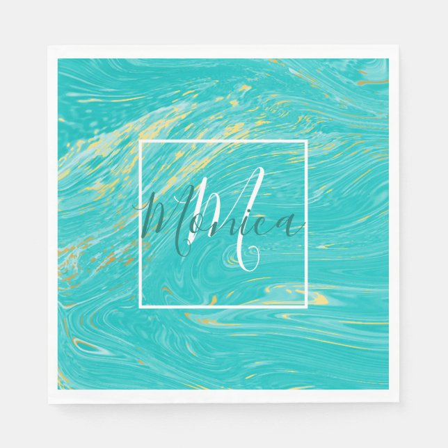 Elegant luxury royal Marble Gold Blue monogram Napkin (Front)