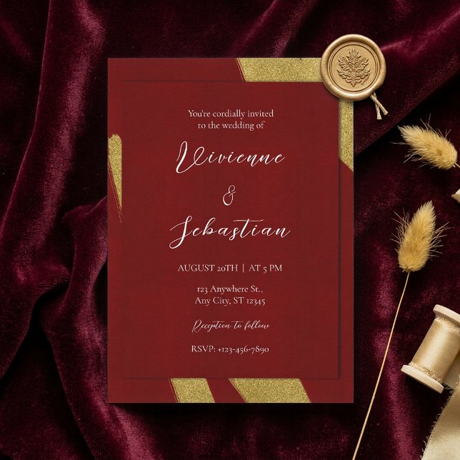 Elegant Luxury Script Burgundy and Gold Wedding Invitation (Elegant Luxury Script Burgundy and Gold Wedding Invitation)