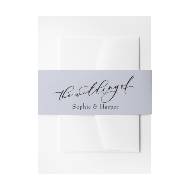 Elegant Luxury Script Dusty Blue The Wedding Of Invitation Belly Band (Front Example)