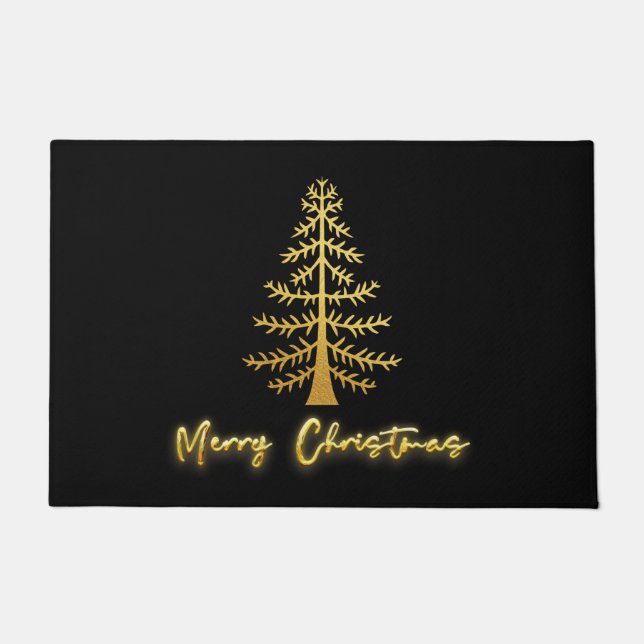 Elegant luxury shiny glitter gold tree black doormat (Front)