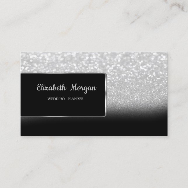 Elegant Luxury Silver  Glitter Bokeh Ombre Business Card (Front)