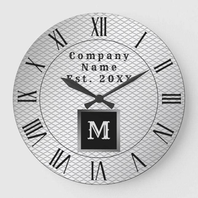 Elegant Luxury Silver Metal Monogrammed Large Clock (Front)