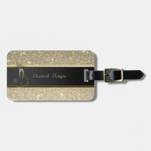 Elegant Luxury Sophisticated,Cat,Glittery Luggage Tag
