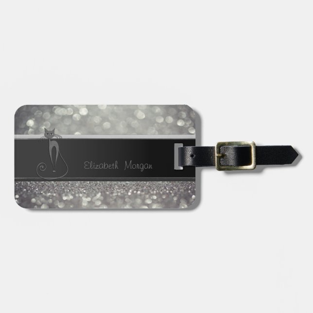 Elegant Luxury Sophisticated ,Glittery Cat ,Bokeh Luggage Tag (Front Horizontal)