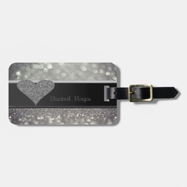 Elegant Luxury Sophisticated ,Glittery Heart,Bokeh Luggage Tag (Front Horizontal)