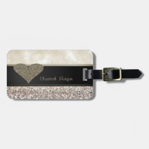 Elegant Luxury Sophisticated ,Glittery Heart,Bokeh Luggage Tag