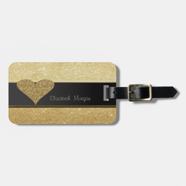 Elegant Luxury Sophisticated ,Glittery Heart Luggage Tag (Front Horizontal)