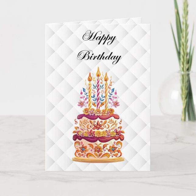 Elegant Luxury Stylish Cake Birthday Greeting Card (Front)