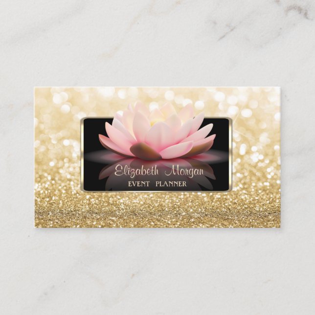 Elegant Luxury Stylish,Modern,Glittery Bokeh Lotus Business Card (Front)