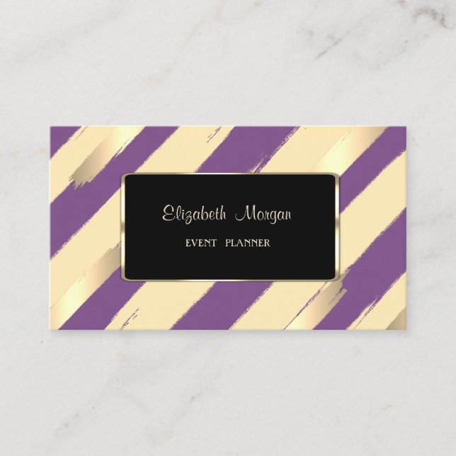 Elegant Luxury Stylish,Striped,Black  Frame Business Card (Front)