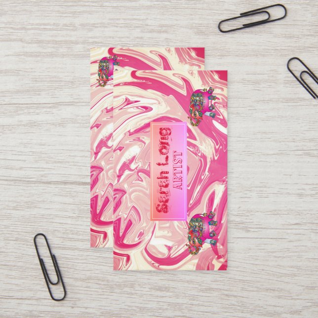 Elegant Luxury Sweet Pink Marble whit Elephant Bus Business Card (Front/Back In Situ)