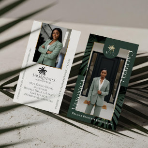 Elegant Luxury Tropical Palm Tree Monogram Photo Business Card