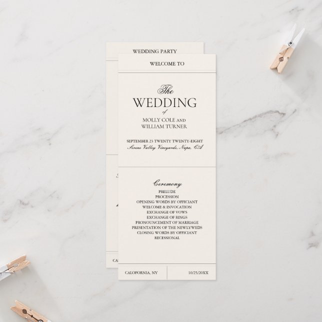 Elegant Luxury Vintage Classic Wedding Programme (Front/Back In Situ)