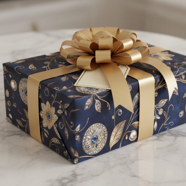 Elegant Luxury Vintage Floral Wrapping Paper Sheet (vintage elegant luxury navy gold pearl floral wrapping paper for all occasions)