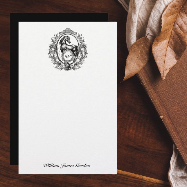 Elegant Luxury Vintage Horse Equestrian Monogram Stationery (Creator Uploaded)