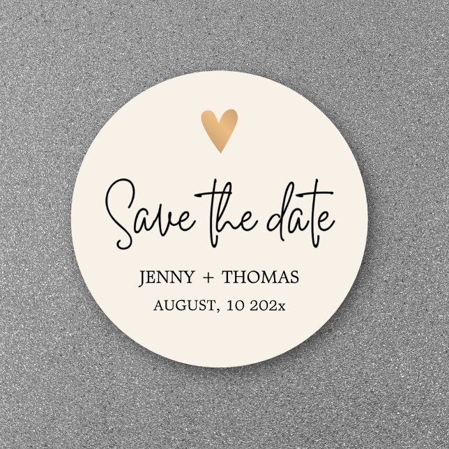 Elegant Luxury White Gold Heart Save the date Classic Round Sticker (Creator Uploaded)