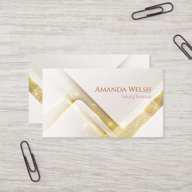 Elegant luxury white gold stripes geometry butique business card (Front/Back In Situ)