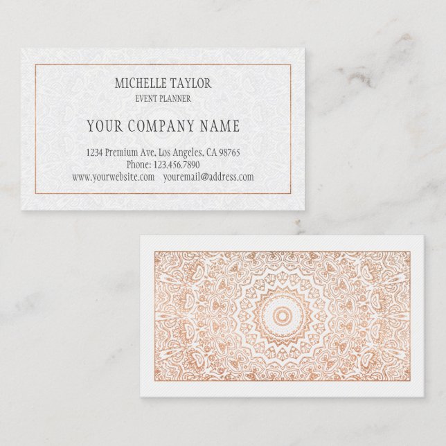 Elegant Luxury White Rose Gold Mandala Glamour Business Card (Front/Back)