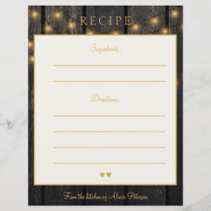 Elegant luxury wood gold typography recipe card