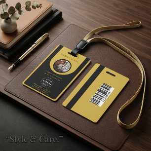 Elegant M Gold Black Work Office Identification ID Badge