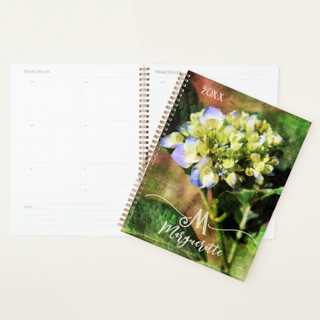 Elegant "M" Monogram Floral Hydrangea Planner (Display)
