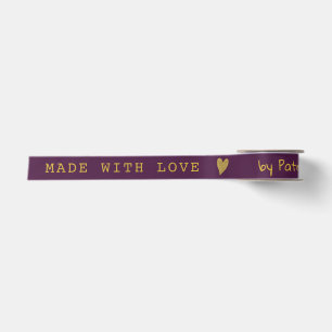 Elegant Made With Love Plum And Gold Heart Satin Ribbon