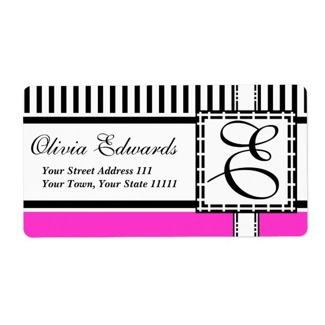 Elegant Magenta and Black Stripes Monogram E (Front)