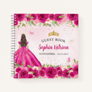 Elegant Magenta Blush Pink Gold Floral Quinceañera Notebook
